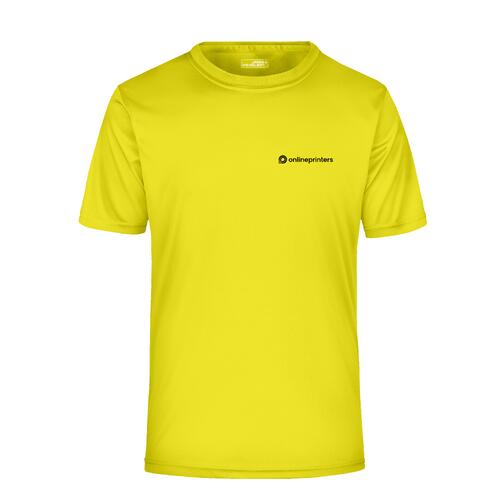 Neon gele polyester heren T-shirt met korte mouwen.