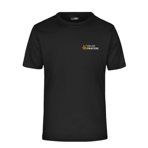 Zwart polyester T-shirt met korte mouwen voor mannen.
