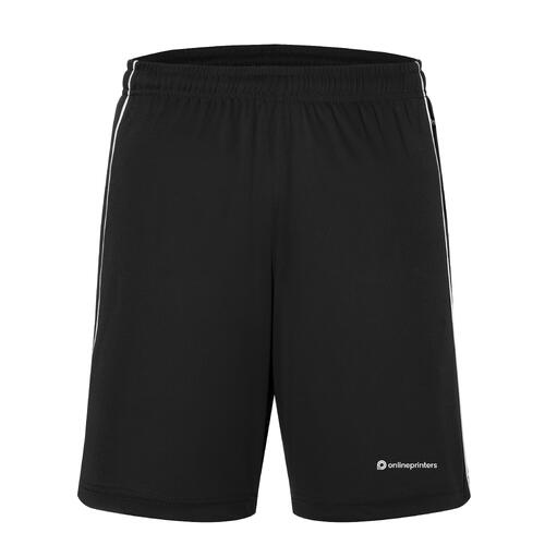 Zwart-witte polyester short met elastische tailleband en trekkoord.