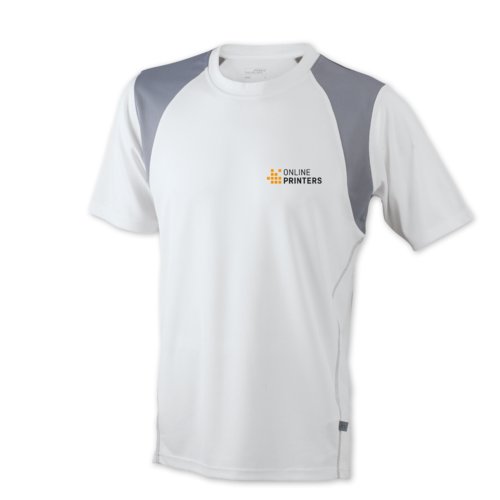 Wit polyester hardloopshirt voor heren met korte mouwen.