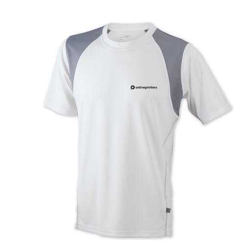 Wit polyester hardloopshirt voor heren met korte mouwen.