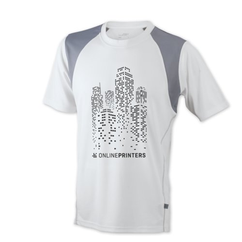 Wit polyester hardloopshirt voor heren met korte mouwen.