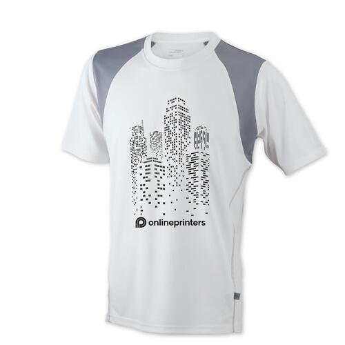 Wit polyester hardloopshirt voor heren met korte mouwen.