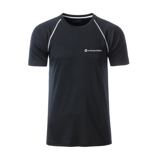 Zwart-wit polyester T-shirt voor heren met korte mouwen.