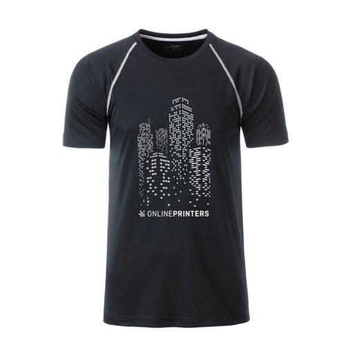 Zwart-wit polyester sport T-shirt voor heren met korte mouwen.