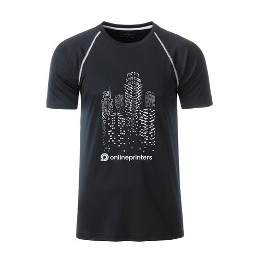 Zwart-wit polyester sport T-shirt voor heren met korte mouwen.