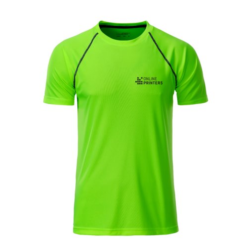 Groen sport-T-shirt van functioneel materiaal voor heren met korte mouwen.