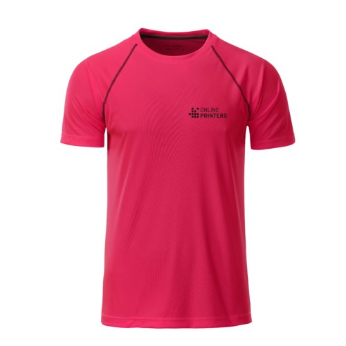 Neon roze/grijze polyester T-shirt voor mannen met korte mouwen.