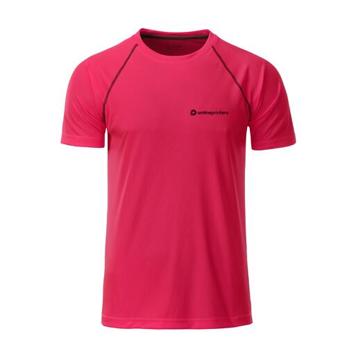 Neon roze/grijze polyester T-shirt voor mannen met korte mouwen.