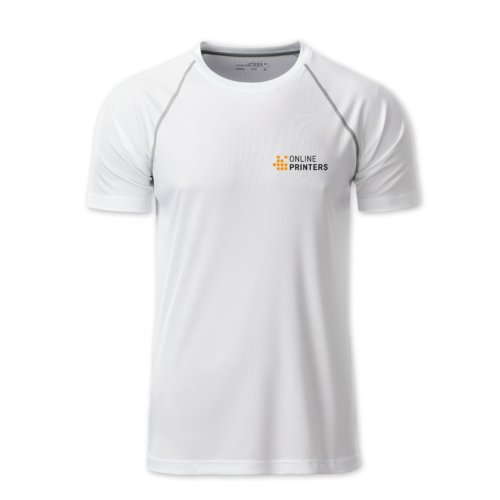 Wit polyester T-shirt voor heren met korte mouwen.