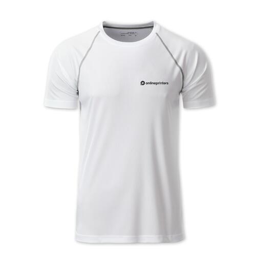 Wit polyester T-shirt voor heren met korte mouwen.