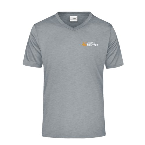 Grijs gemleerd polyester V-shirt voor heren.