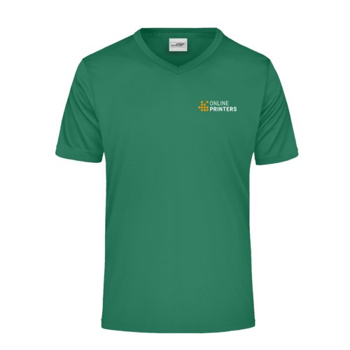 Groen V-hals functioneel materiaal T-shirt voor heren.