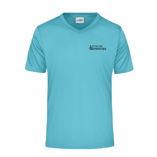 Turkoois polyester V-shirt voor heren.
