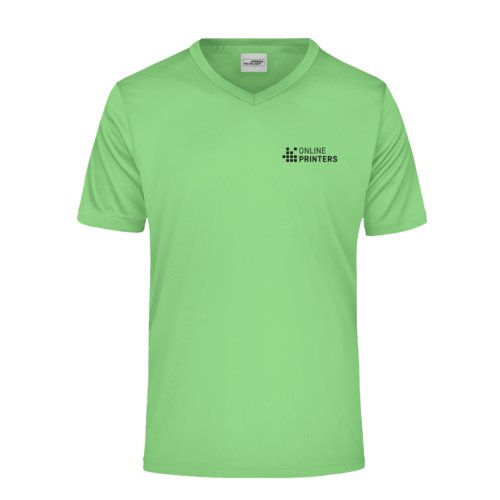 Appelgroen polyester V-shirt met korte mouwen.