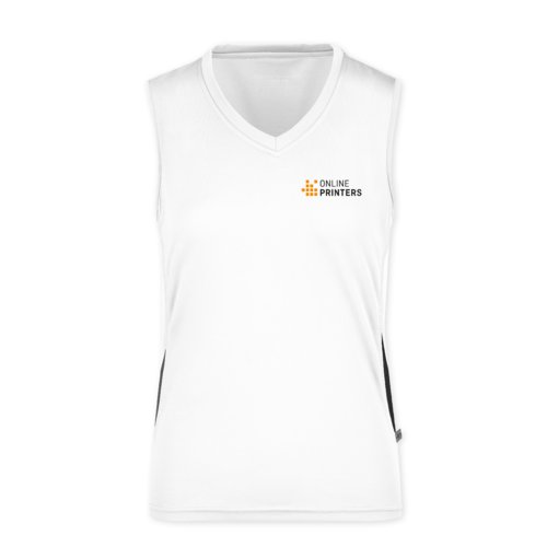 Wit stoffen tanktop met v-hals voor dames.