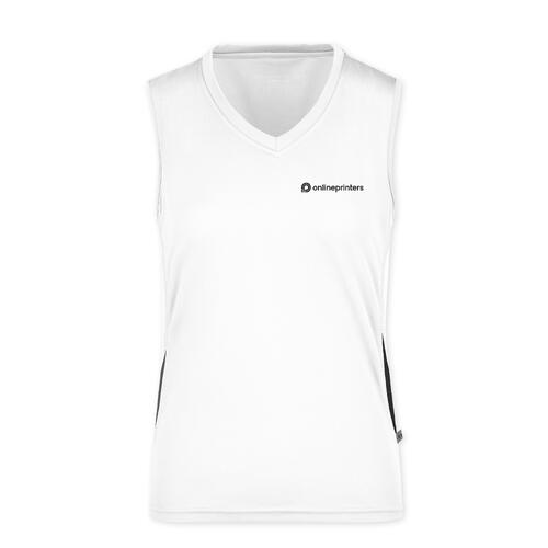 Wit stoffen tanktop met v-hals voor dames.