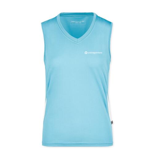 Lichtblauwe polyester dames tanktop met V-hals.