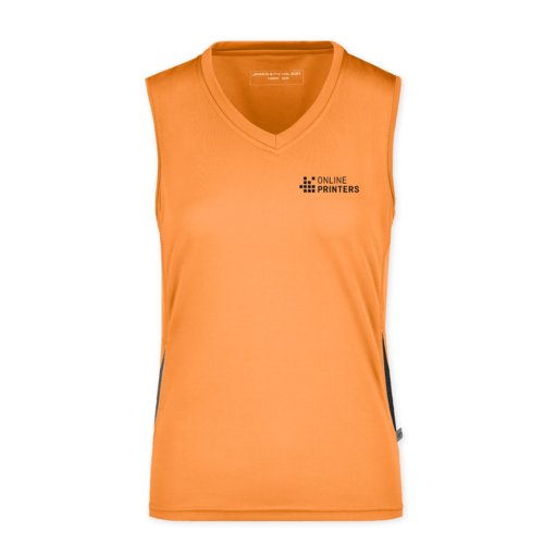 Oranje polyester dames tanktop met V-hals.