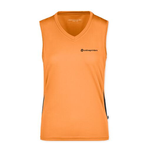 Oranje polyester dames tanktop met V-hals.