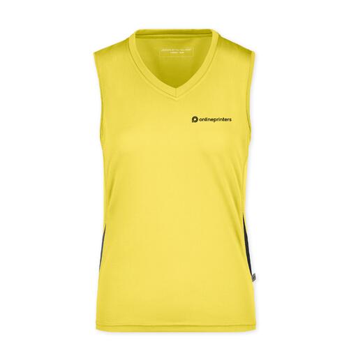 Geel polyester dames tanktop met V-hals.