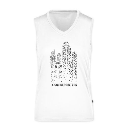 Wit polyester dames tanktop met V-hals.