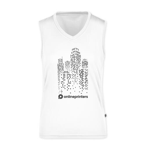 Wit polyester dames tanktop met V-hals.