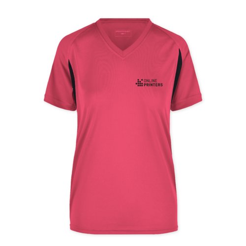 Roze polyester functioneel shirt voor dames met V-hals.