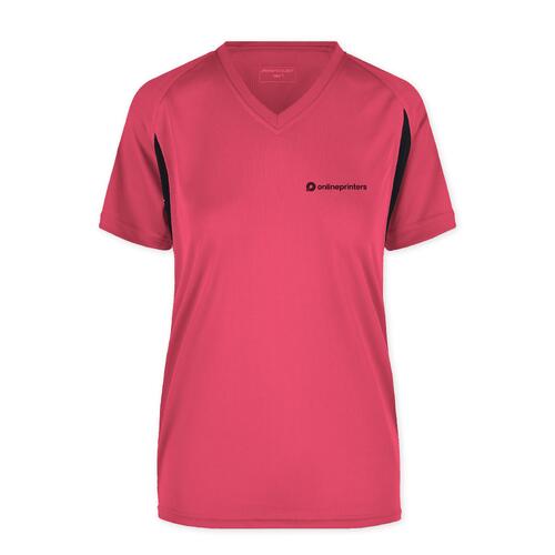 Roze polyester functioneel shirt voor dames met V-hals.