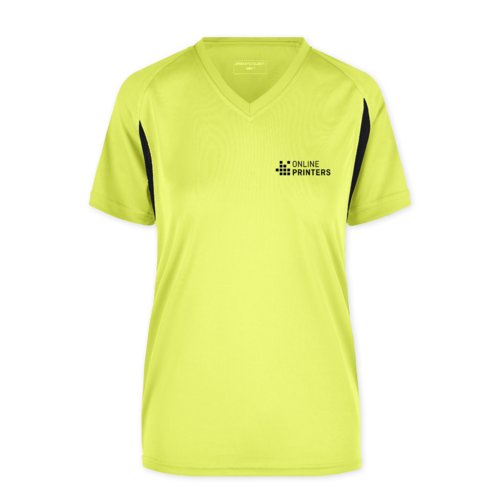 Neon geel polyester functioneel shirt voor dames met V-hals.