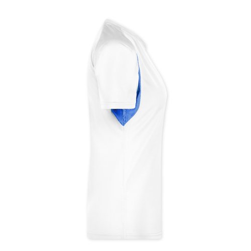 Wit/blauw polyester functioneel damesshirt met korte mouwen.