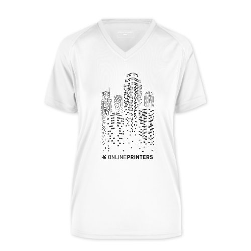 Wit polyester functioneel shirt voor dames met V-hals.