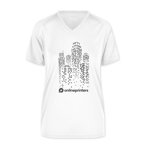 Wit polyester functioneel shirt voor dames met V-hals.