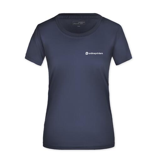 Donkerblauwe polyester T-shirt voor dames.