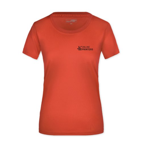 Rood polyester dames T-shirt.