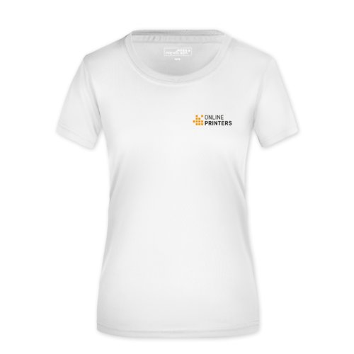 Wit polyester dames T-shirt met korte mouwen.
