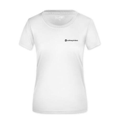 Wit polyester dames T-shirt met korte mouwen.