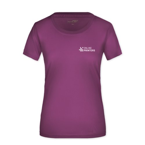 Paars polyester T-shirt voor dames.