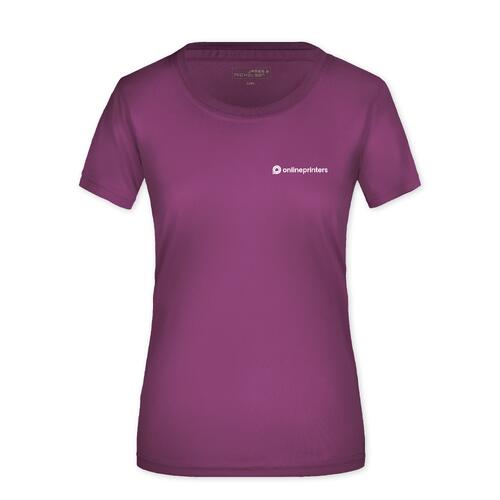Paars polyester T-shirt voor dames.