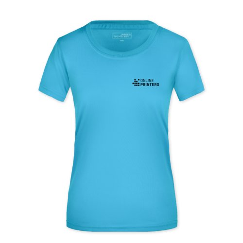 Turquoise polyester T-shirt voor dames, ademend.