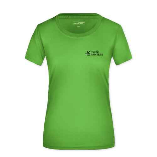 Appelgroen polyester dames T-shirt met korte mouwen.