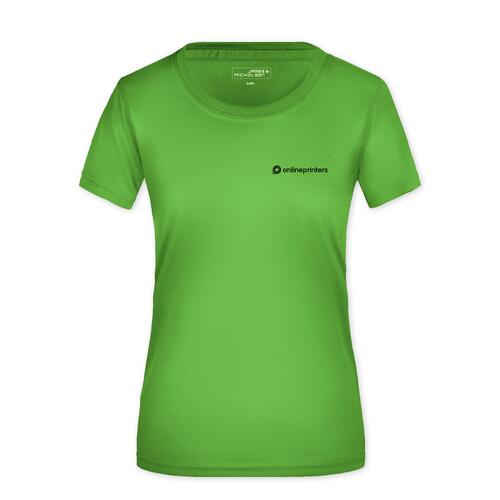 Appelgroen polyester dames T-shirt met korte mouwen.