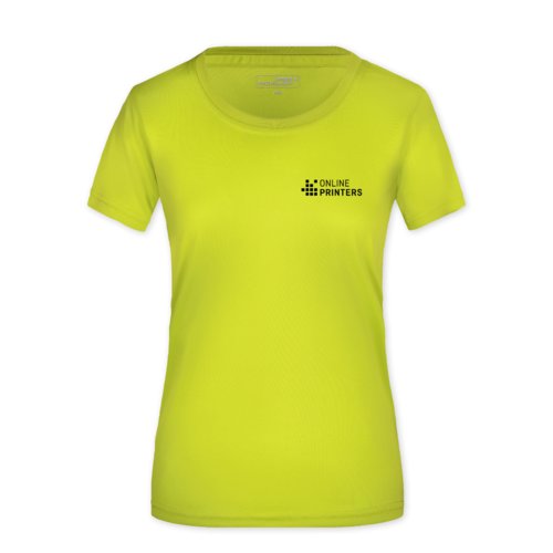 Neon gele polyester T-shirt voor dames met korte mouwen.
