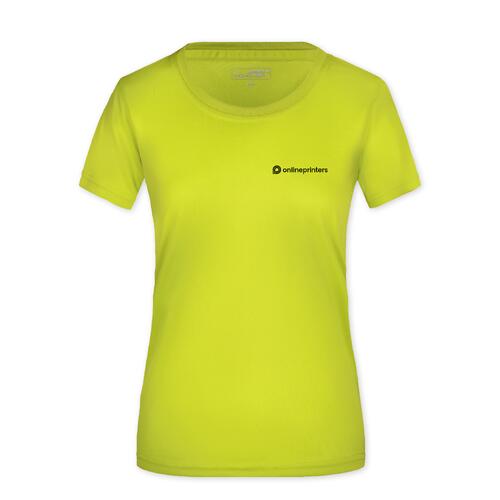 Neon gele polyester T-shirt voor dames met korte mouwen.