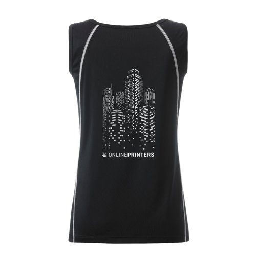 Zwart-witte polyester sporttanktop voor dames.