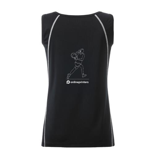 Zwart-witte polyester sporttanktop voor dames.
