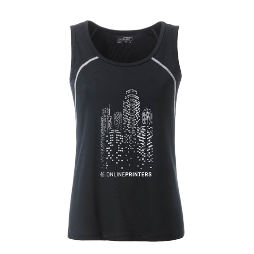Zwart-witte polyester tanktop voor dames.