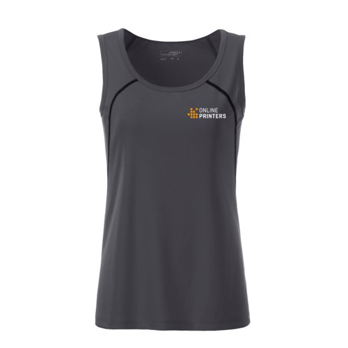 Donkergrijze polyester sporttanktop voor dames.