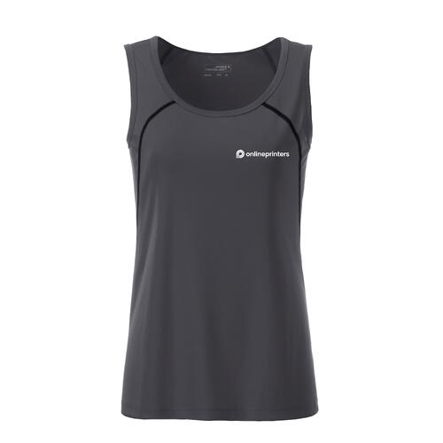 Donkergrijze polyester sporttanktop voor dames.
