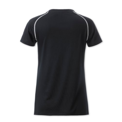 Zwart-wit polyester T-shirt voor dames met korte mouwen.